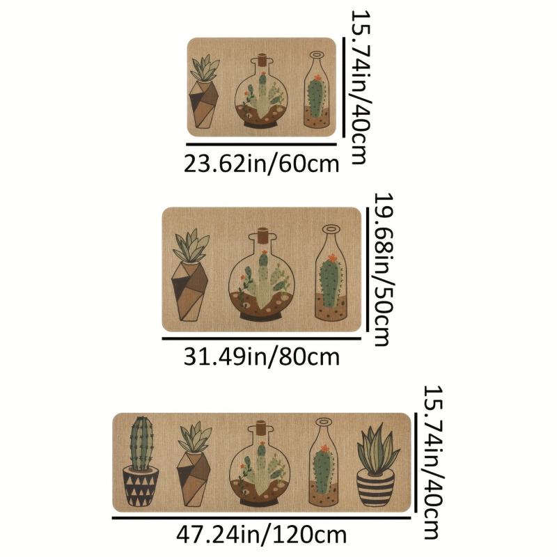 Soft Kitchen Rug Cactus Potted Waterproof Non Slip Kitchen Rugs Set