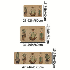 Soft Kitchen Rug Cactus Potted Waterproof Non Slip Kitchen Rugs Set