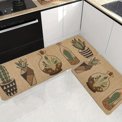 Soft Kitchen Rug Cactus Potted Waterproof Non Slip Kitchen Rugs Set