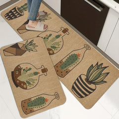 Soft Kitchen Rug Cactus Potted Waterproof Non Slip Kitchen Rugs Set
