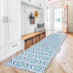 Modern Floral Print Rug - Machine Washable Non Slip Kitchen Laundry Room