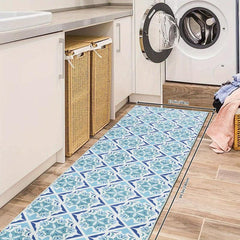 Modern Floral Print Rug - Machine Washable Non Slip Kitchen Laundry Room