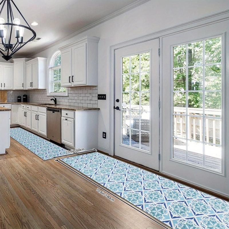 Modern Floral Print Rug - Machine Washable Non Slip Kitchen Laundry Room