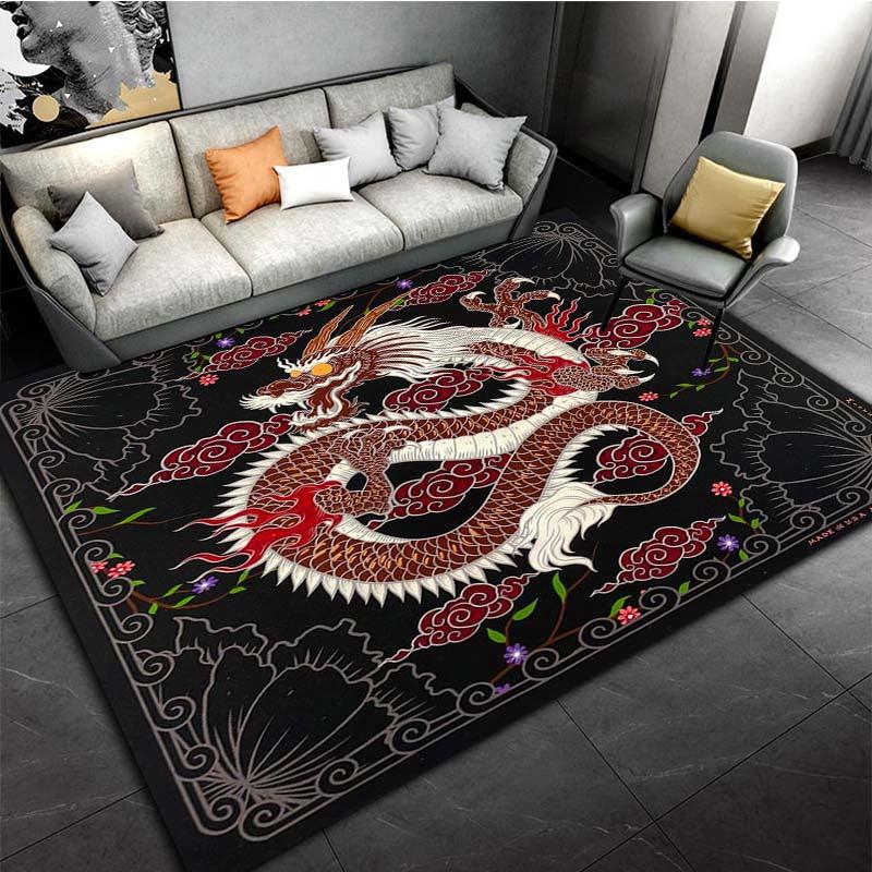 Red Chinese Dragon Pattern Carpet Mat Door Floor Mat Non-slip Living Room Decor
