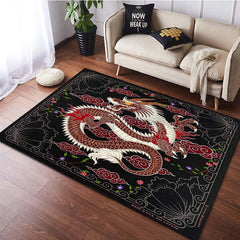 Red Chinese Dragon Pattern Carpet Mat Door Floor Mat Non-slip Living Room Decor