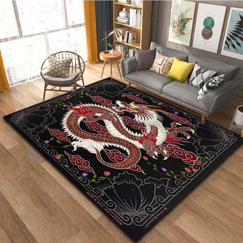 Red Chinese Dragon Pattern Carpet Mat Door Floor Mat Non-slip Living Room Decor