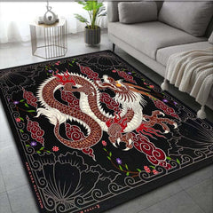 Red Chinese Dragon Pattern Carpet Mat Door Floor Mat Non-slip Living Room Decor