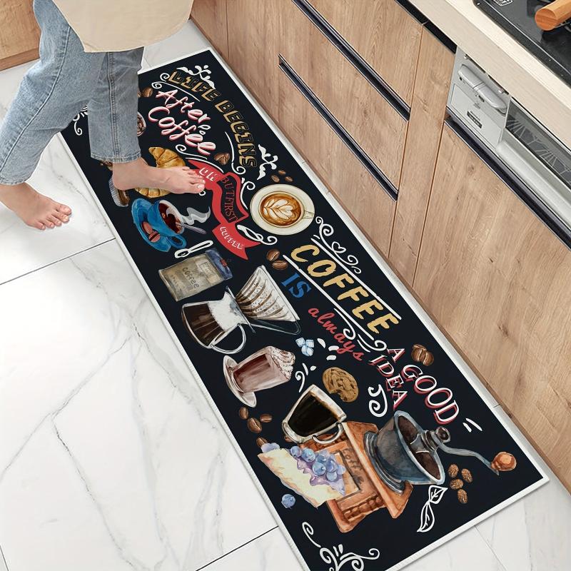 Coffee Utensils Printing Kitchen Floor Mat Non slip Kitchen Floor Rug