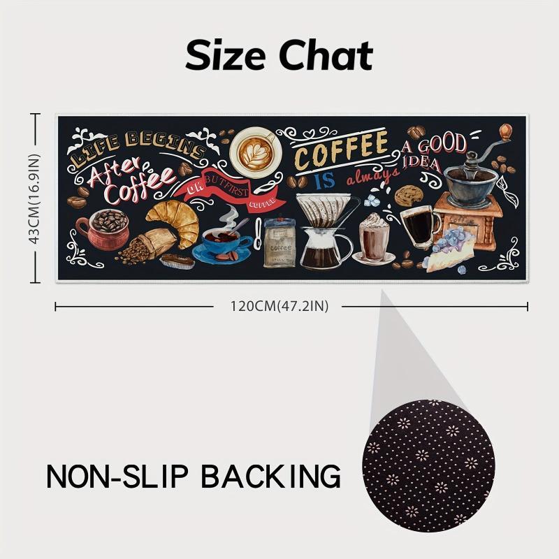 Coffee Utensils Printing Kitchen Floor Mat Non slip Kitchen Floor Rug