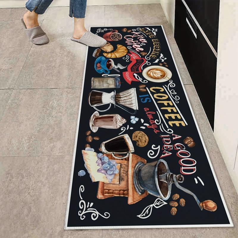 Coffee Utensils Printing Kitchen Floor Mat Non slip Kitchen Floor Rug