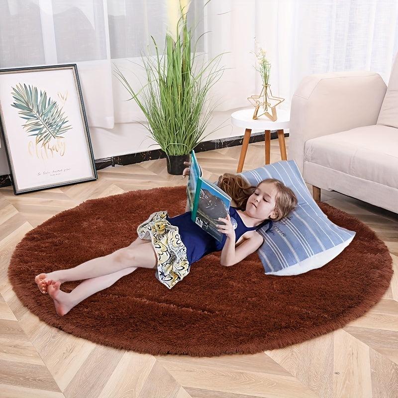 Soft Round Rug for Kids Bedroom Fluffy Carpets Shaggy Rugs Teepee Mat