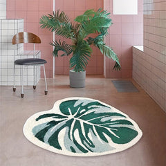 Monstera Leaf Bath Mat Non Slip Absorbent Fluffy Tufted Rug