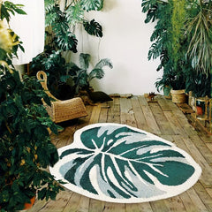 Monstera Leaf Bath Mat Non Slip Absorbent Fluffy Tufted Rug