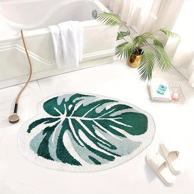 Monstera Leaf Bath Mat Non Slip Absorbent Fluffy Tufted Rug