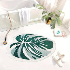 Monstera Leaf Bath Mat Non Slip Absorbent Fluffy Tufted Rug
