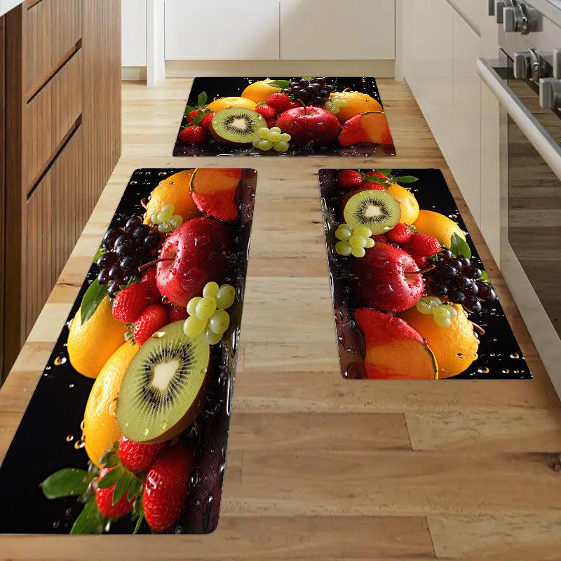 Flannel Fruit Kitchen Runner Rug Non Slip Cushioned Carpet Waterproof Mat