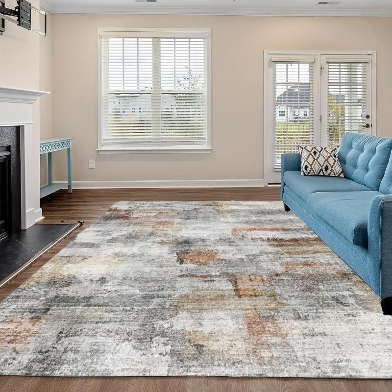 Modern Abstract Area Rug Soft Faux Sheepskin Floor Mat Non Slip TPR Backing
