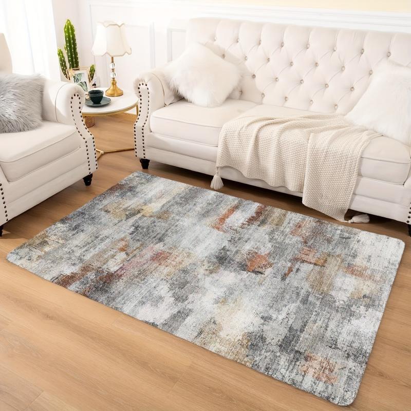 Modern Abstract Area Rug Soft Faux Sheepskin Floor Mat Non Slip TPR Backing