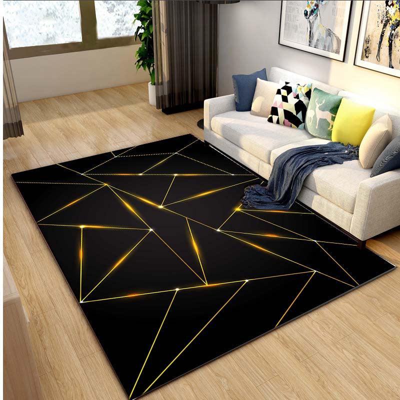 Modern Abstract Geometric Area Rug Contemporary Golden Line Pattern Carpet
