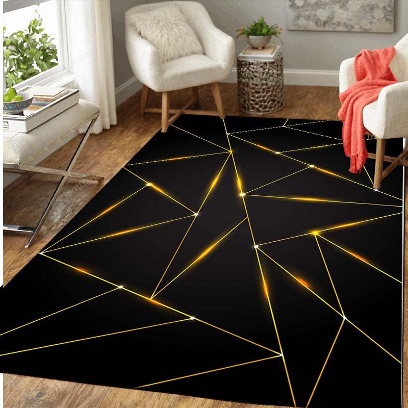 Modern Abstract Geometric Area Rug Contemporary Golden Line Pattern Carpet
