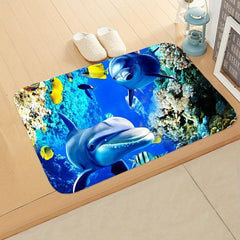 Retro Dolphin Floor Mat Marine Life Underwater World Digital Printed