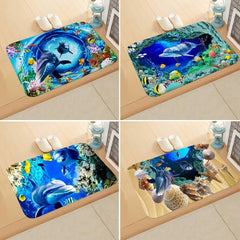 Retro Dolphin Floor Mat Marine Life Underwater World Digital Printed