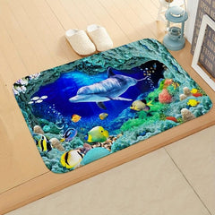 Retro Dolphin Floor Mat Marine Life Underwater World Digital Printed