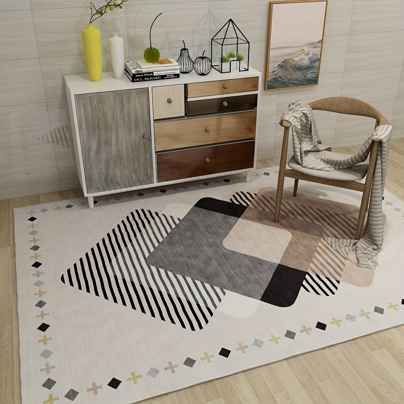 Modern Geometric Area Rug Soft Non-Slip Nordic Carpet, Washable Low Pile Mat