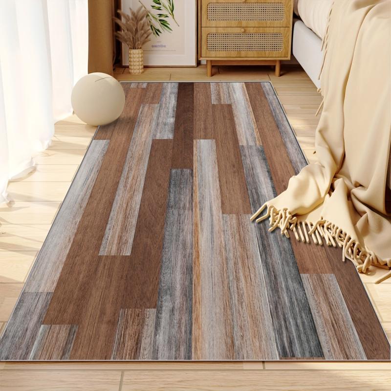Vintage Wood Print Rug 2X6ft Low Pile Area Rug Bedroom Hallway Easy to Clean