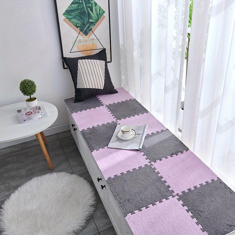 12pcs Plush Puzzle Foam Floor Mat Interlocking Carpet Fluffy Area Rug