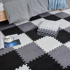 12pcs Plush Puzzle Foam Floor Mat Interlocking Carpet Fluffy Area Rug