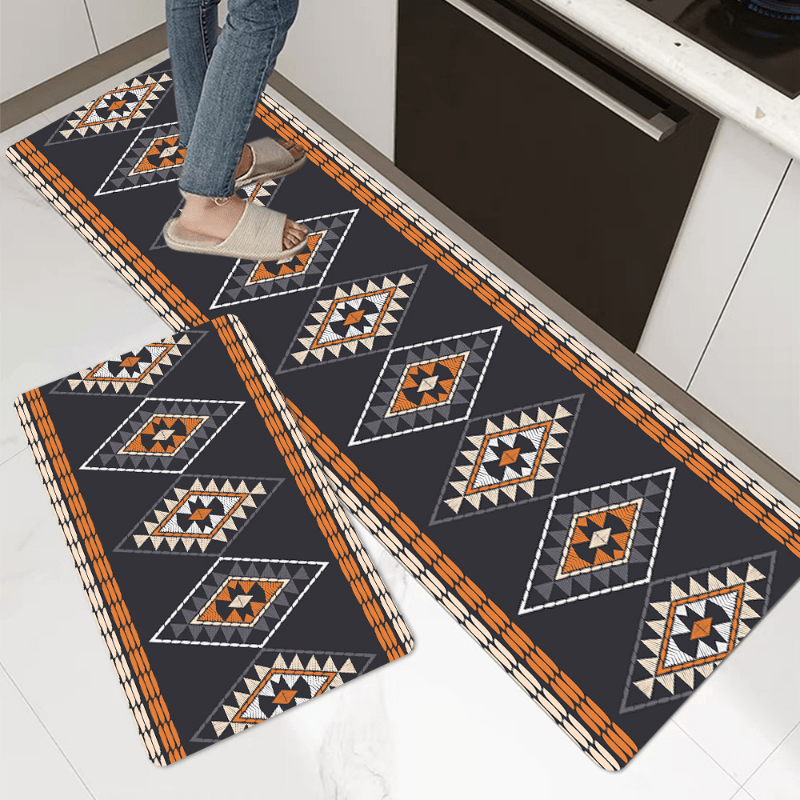 Geometric Print Kitchen Rug Non Slip Stylish Indoor Mat for Home Decor