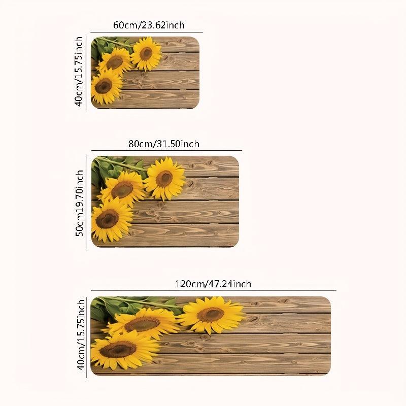 Sunflower Print Kitchen Rug Set