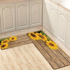 Sunflower Print Kitchen Rug Set