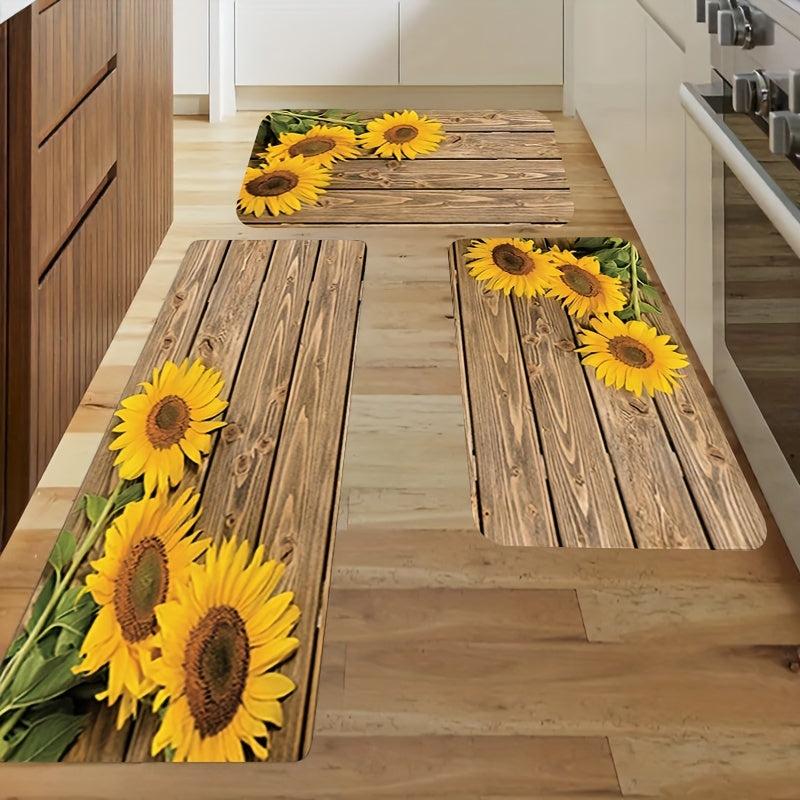 Sunflower Print Kitchen Rug Set