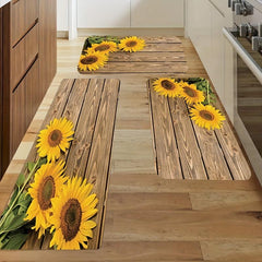 Sunflower Print Kitchen Rug Set