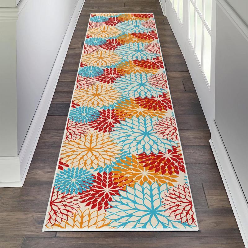 Absorbent Non Slip Floral Carpet 19.69x118.11 Inches