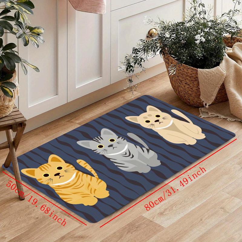 Cat Wave Pattern Kitchen Mat Soft Non Slip Waterproof Dirt 19.6