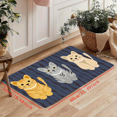 Cat Wave Pattern Kitchen Mat Soft Non Slip Waterproof Dirt 19.6
