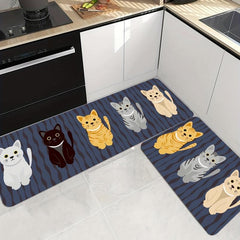 Cat Wave Pattern Kitchen Mat Soft Non Slip Waterproof Dirt 19.6