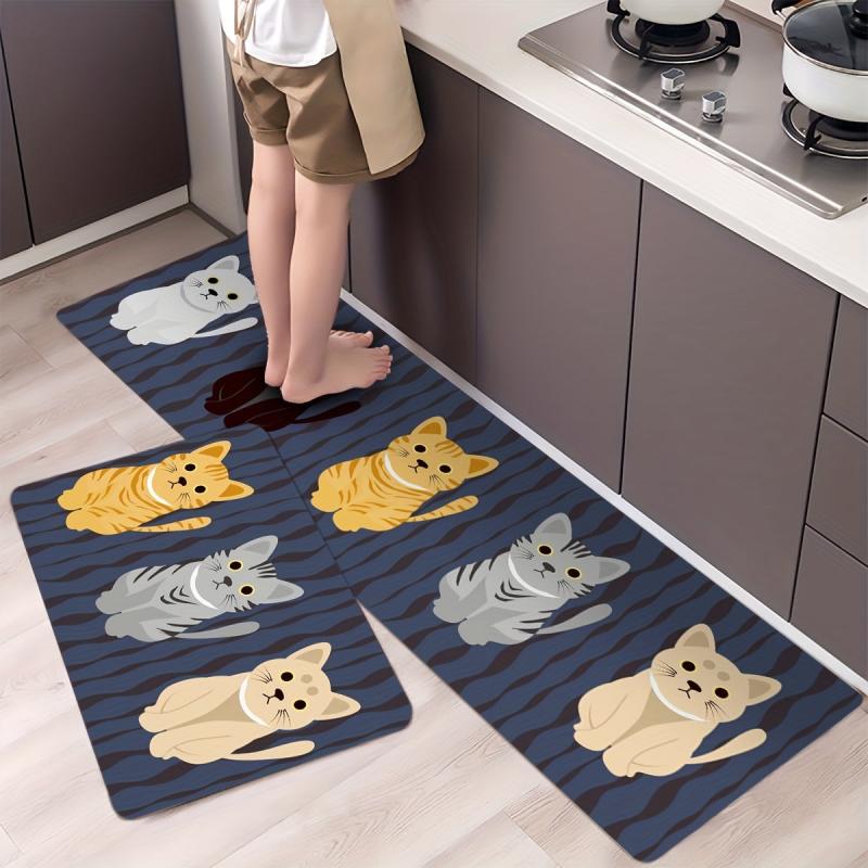 Cat Wave Pattern Kitchen Mat Soft Non Slip Waterproof Dirt 19.6