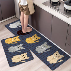 Cat Wave Pattern Kitchen Mat Soft Non Slip Waterproof Dirt 19.6