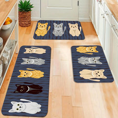 Cat Wave Pattern Kitchen Mat Soft Non Slip Waterproof Dirt 19.6