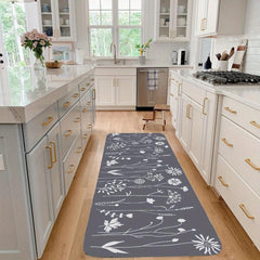 Grey Plant Pattern Floor Mat Non Slip Doormat Dirt Resistant Rug Home Decor