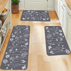 Grey Plant Pattern Floor Mat Non Slip Doormat Dirt Resistant Rug Home Decor