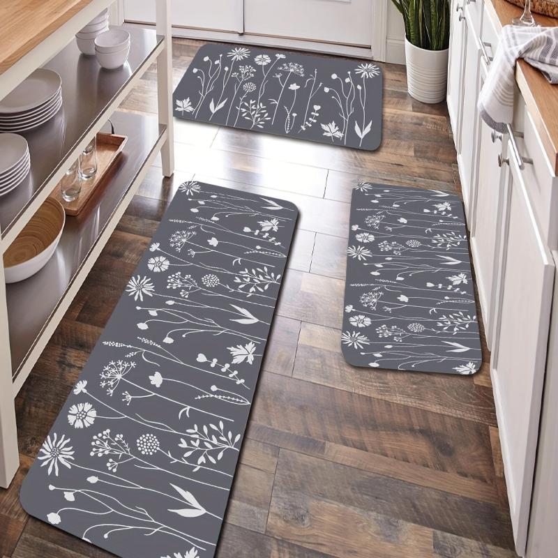 Grey Plant Pattern Floor Mat Non Slip Doormat Dirt Resistant Rug Home Decor