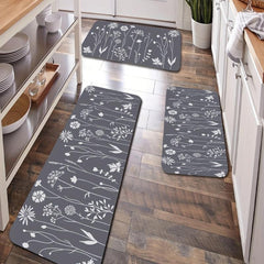 Grey Plant Pattern Floor Mat Non Slip Doormat Dirt Resistant Rug Home Decor