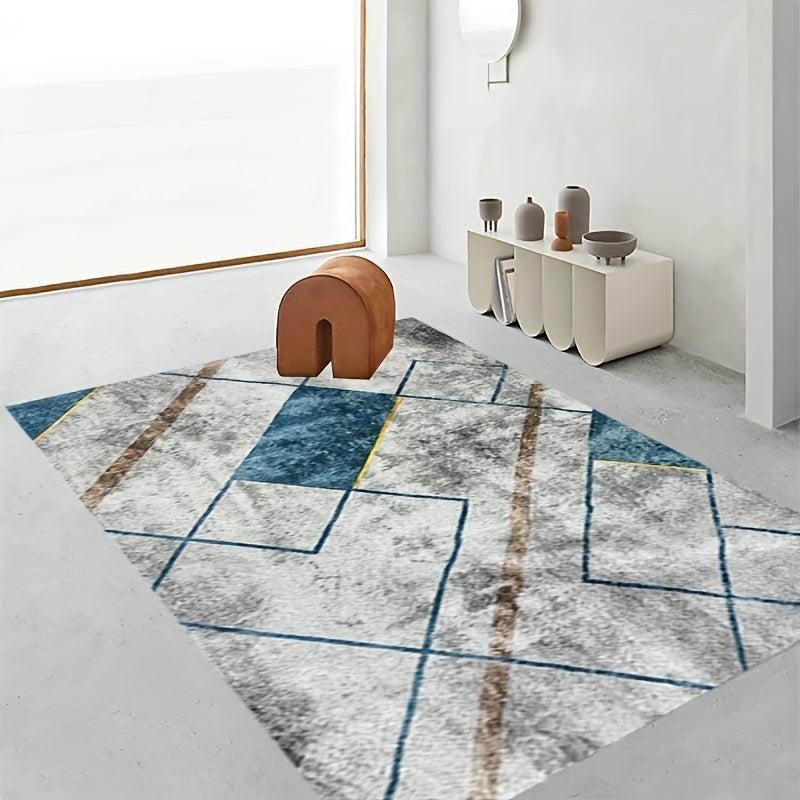 Gray Geometric Minimalist Area Rug Non-slip Washable Indoor Carpet