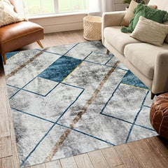 Gray Geometric Minimalist Area Rug Non-slip Washable Indoor Carpet