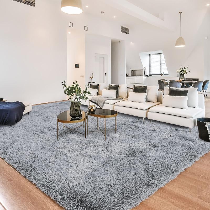 Grey Fluffy Living Room Rugs Shag Area Rug For Bedroom Furry Carpet